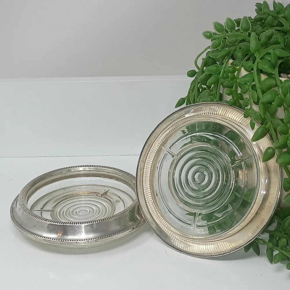 Fisher Sterling Silver Glass Coaster Set with Beaded Edge